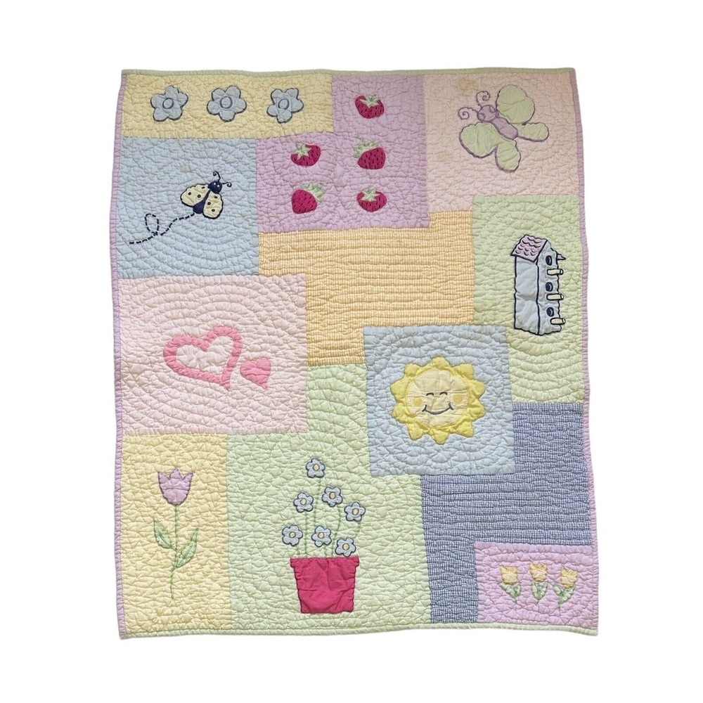 Baby Sprockets Pastel Green Yellow Flower Butterfly Heart Square Blanklet Quilt